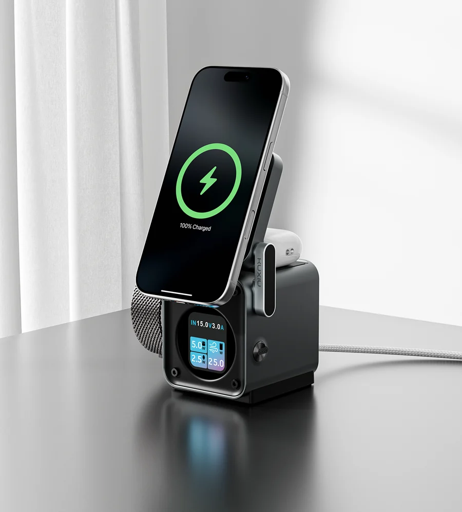 KUXIU D5 Qi2.2 25W 3-in-1 Wireless Charging Station